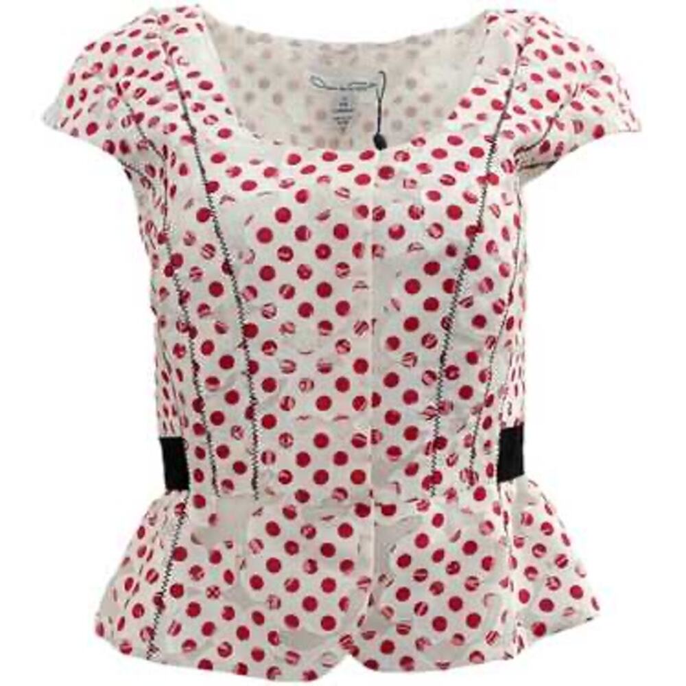 Oscar de la Renta Polka Dot Peplum Blouse Red White Size 14
